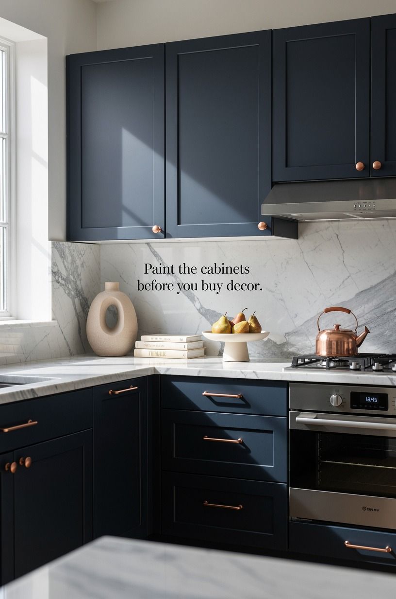 Paint the cabinets before you buy decor