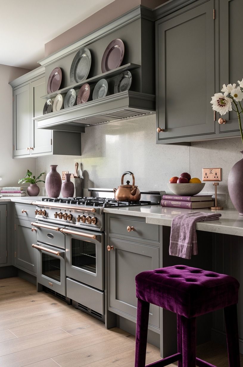 Soften the upper cabinets with a plate rail