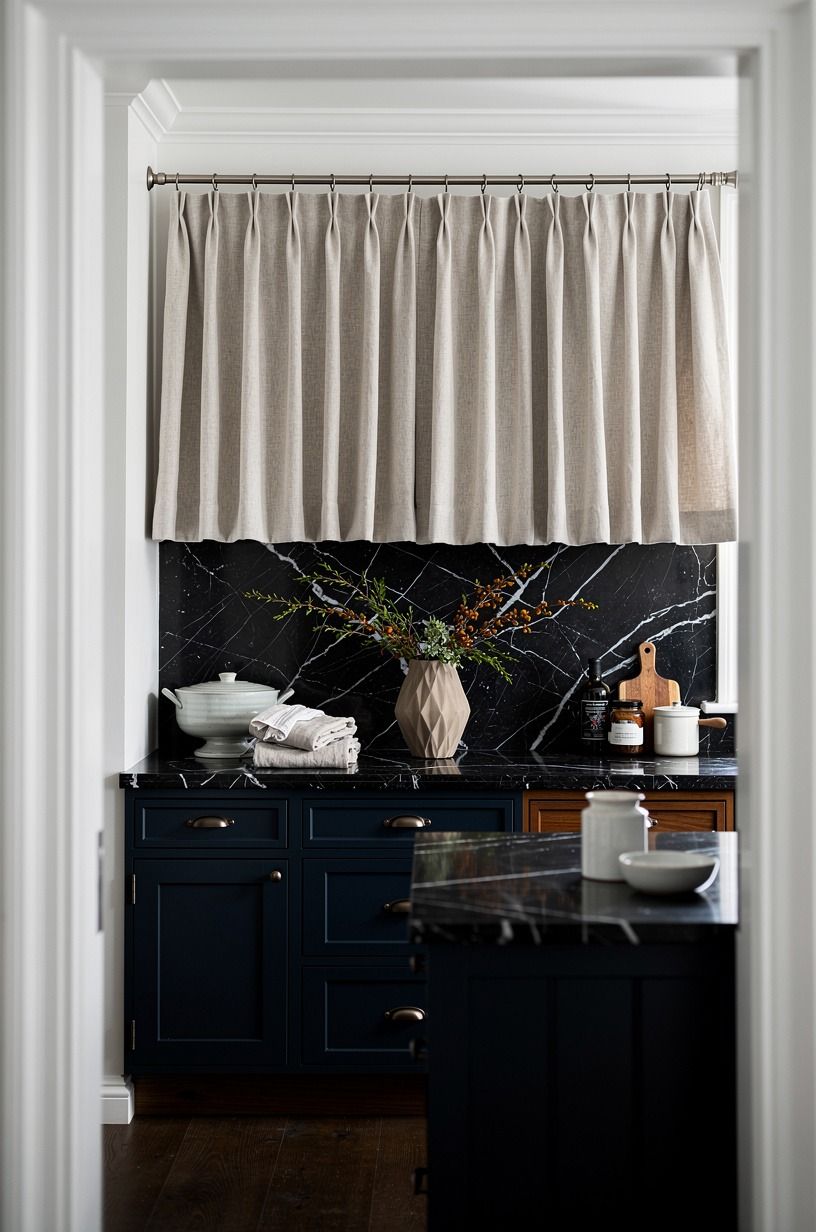 Swap upper doors for a linen cabinet curtain