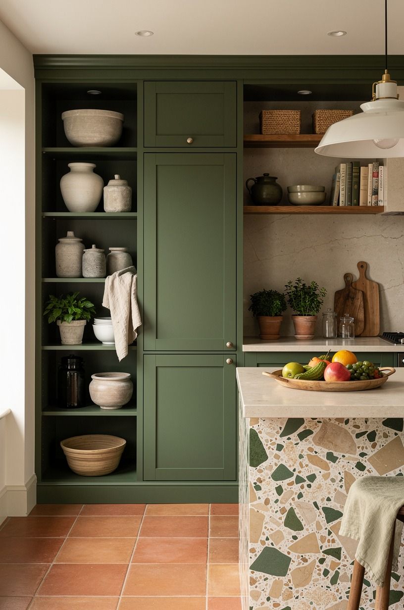 Try Farrow & Ball Studio Green on One Pantry Wall