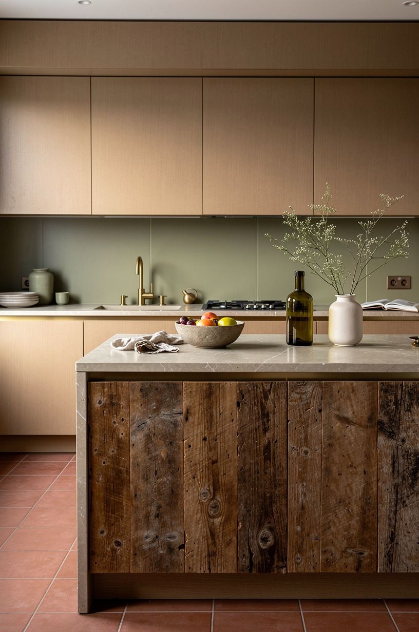 Use the Two-Wood Rule for light brown cupboards kitchen