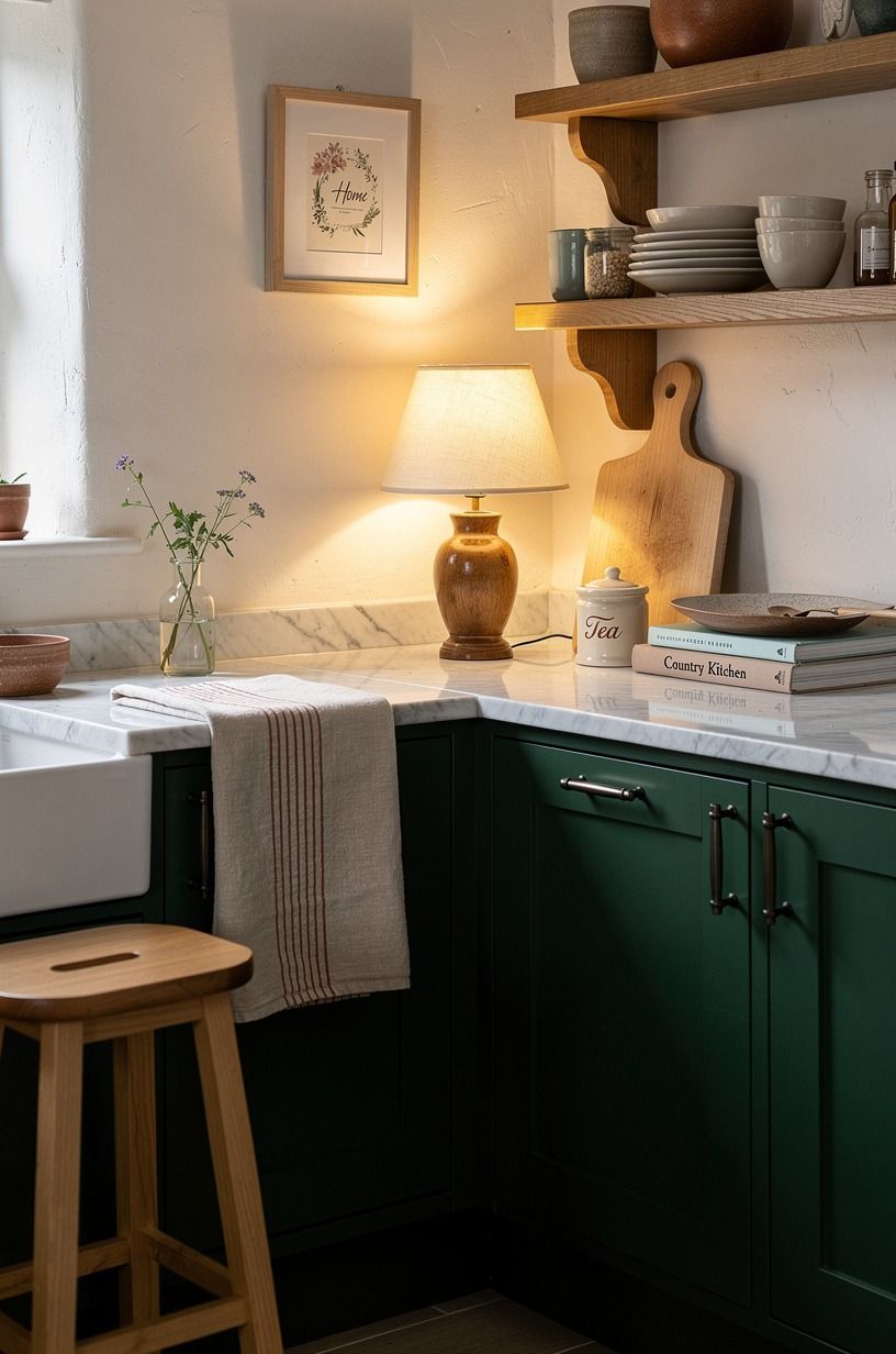 Why does one lamp change a small cottage core kitchen?