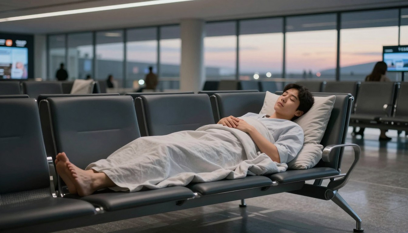 Editorial mattress photograph for can you sleep overnight in an airport