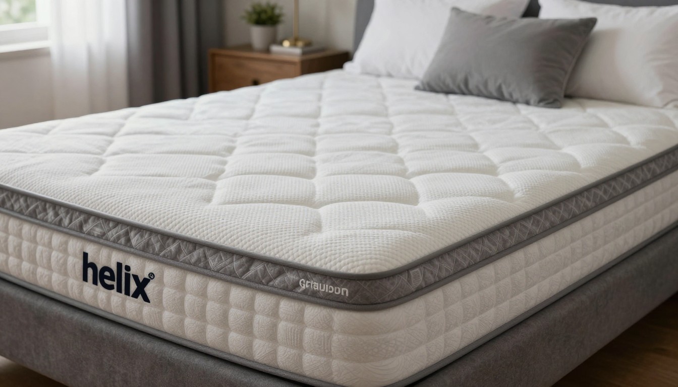 Editorial mattress photograph for helix premium mattress topper with glaciotex