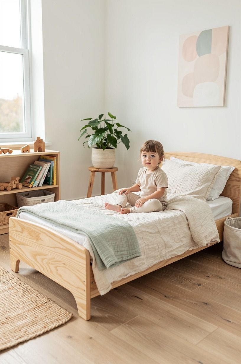 I gave the bed the best part of the budget, sage green palette
