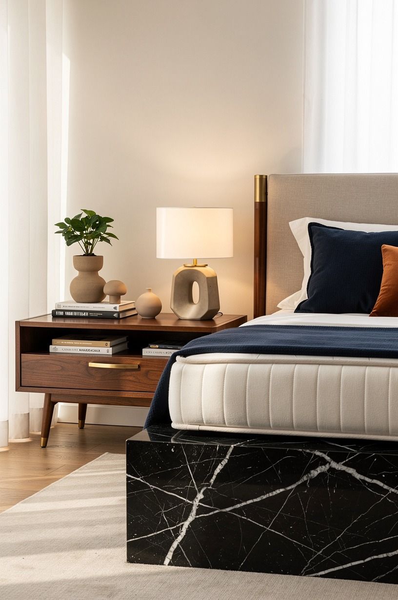 I gave the room three softer sources of light, midnight blue palette