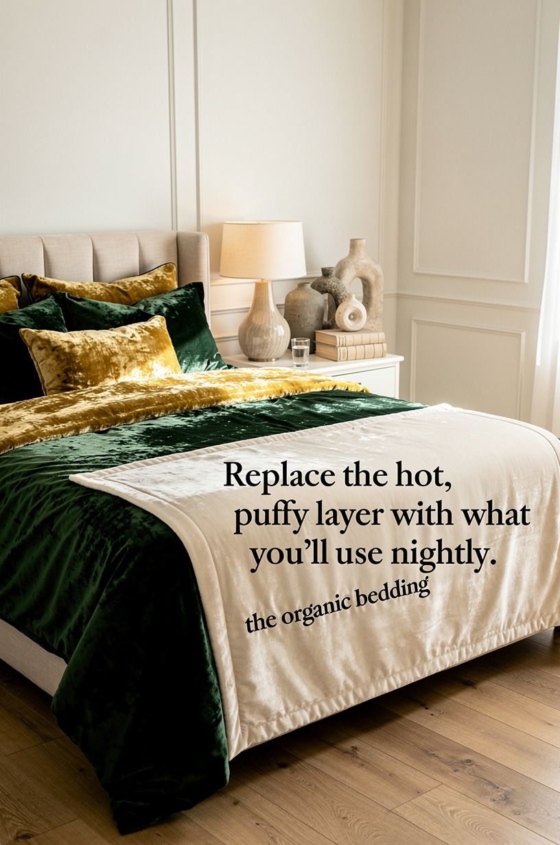 Replace the hot, puffy layer with what you’ll use nightly, emerald palette