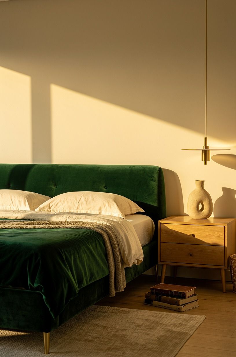 I used light to make the secondhand pieces belong together, emerald palette