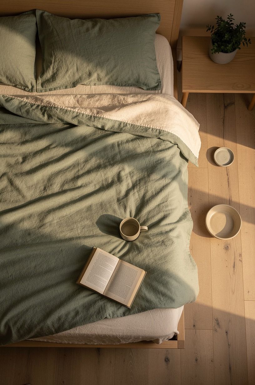 Then I replaced the sheets I kept putting off, sage green palette