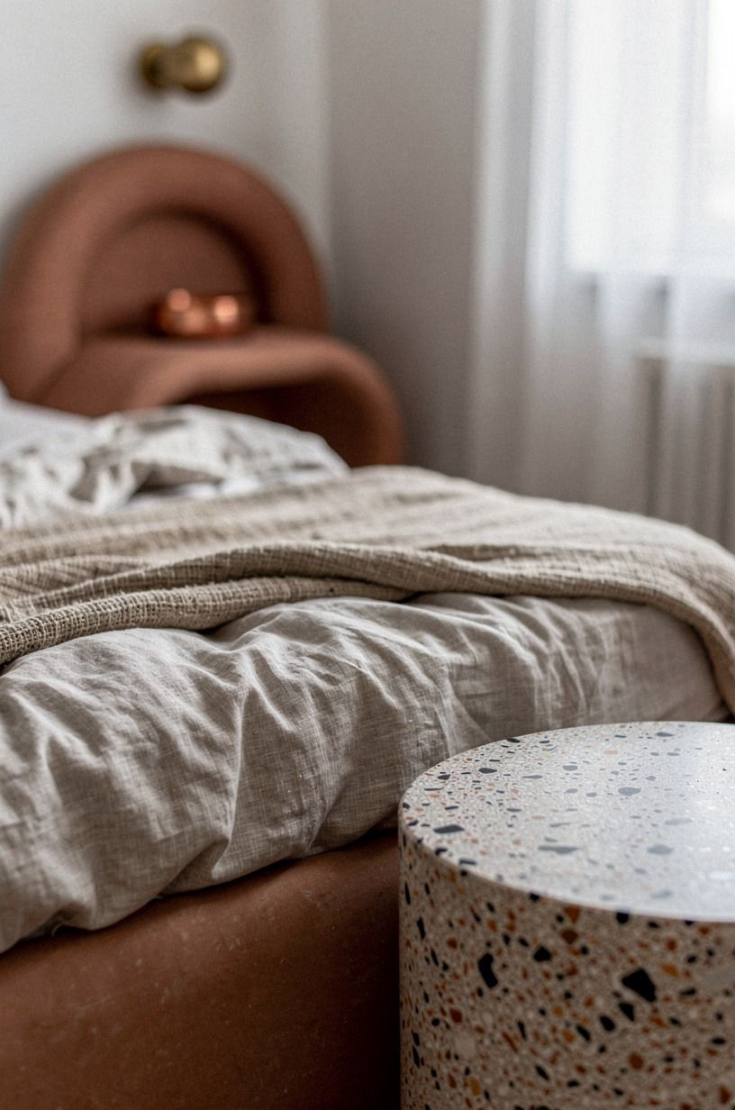 I made the bed look lived-in, not staged, clay palette