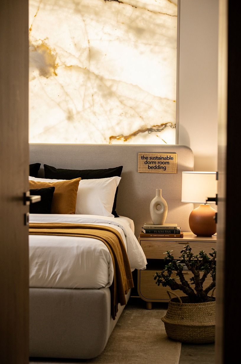 I started with the bed frame, not the throw pillows, warm white palette