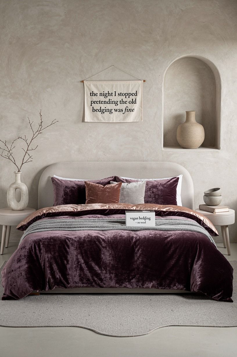 The night I stopped pretending the old bedding was fine, plum palette