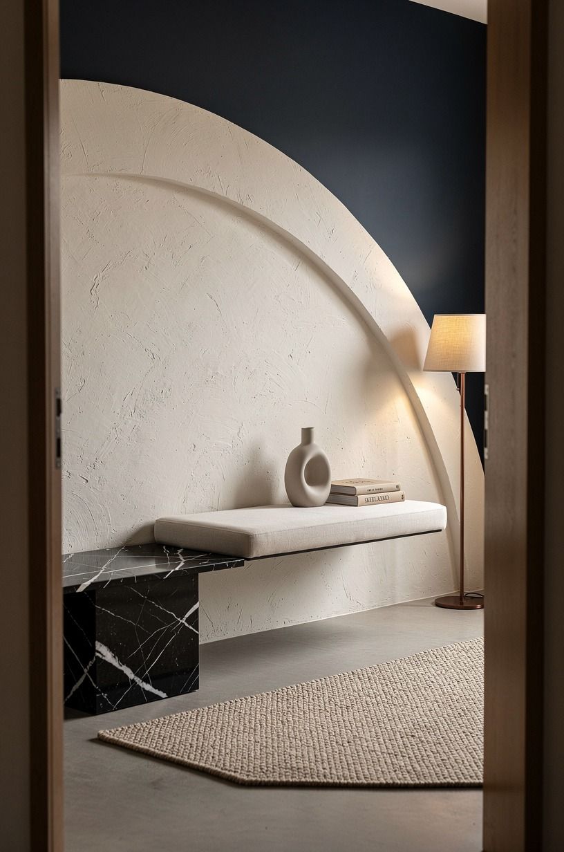 Float a reading bench along the plastered radius