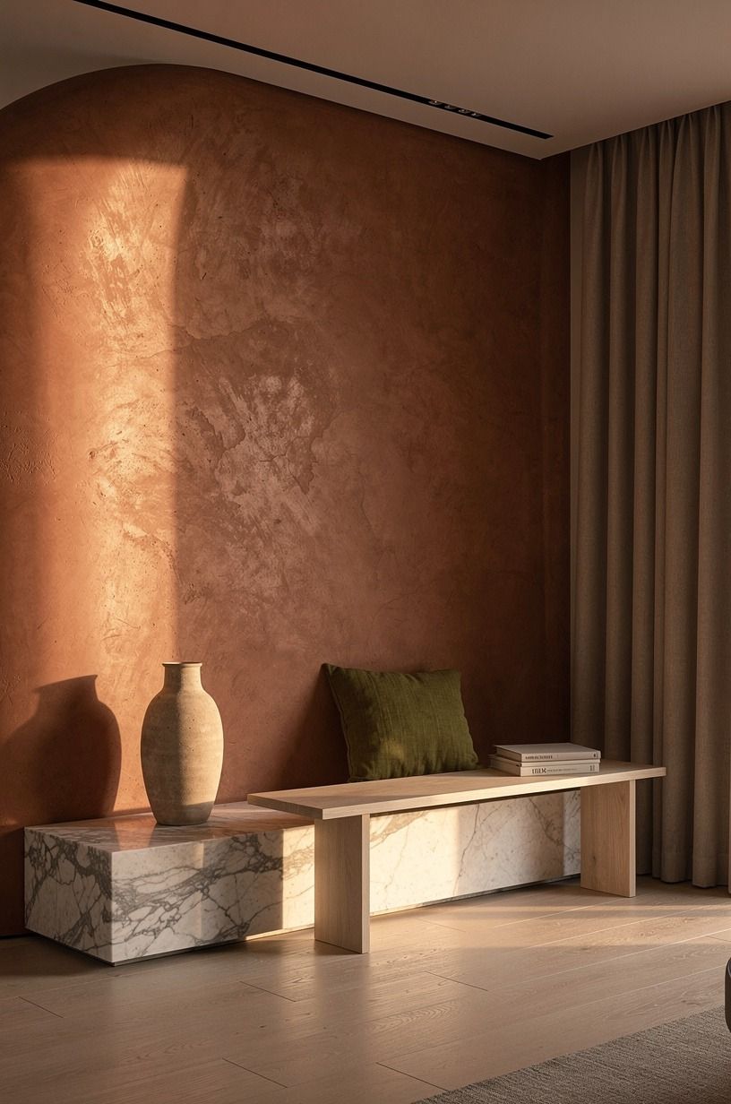 Frame the plaster with a ceiling-height curtain track