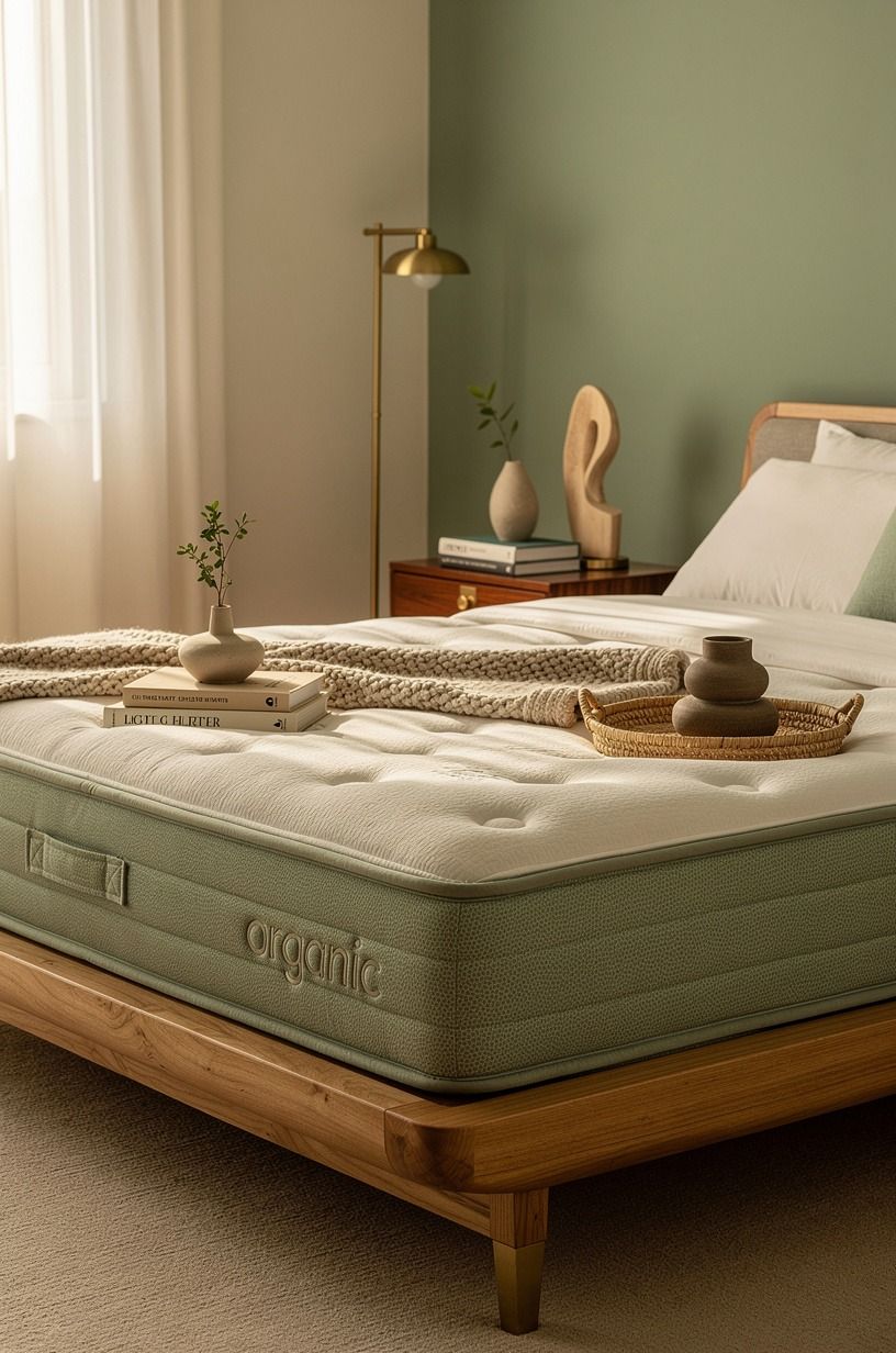 Then I paired it with the organic mattress, slowly, sage green palette