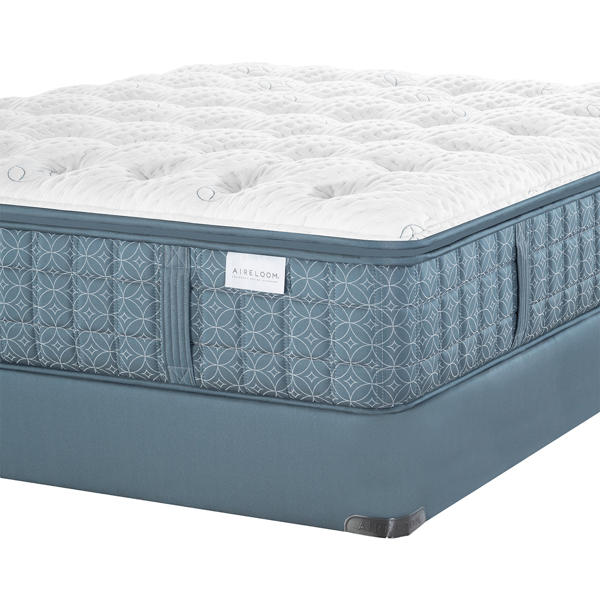 Aireloom Opus Luxury Firm mattress on box spring, corner detail