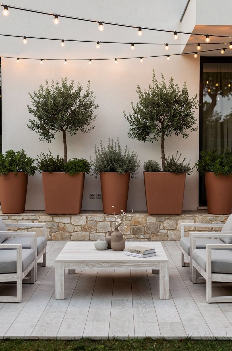 Float tall planters instead of planting a hedge