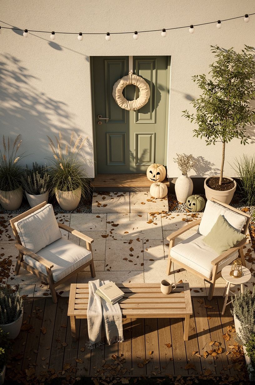 I let the door carry the drama in city house Halloween decor, sage green palette