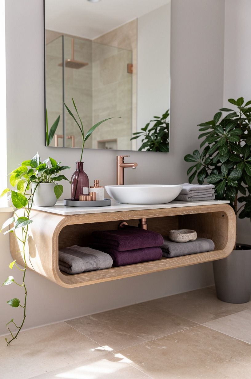 Anchor the room with a plant-friendly vanity moment