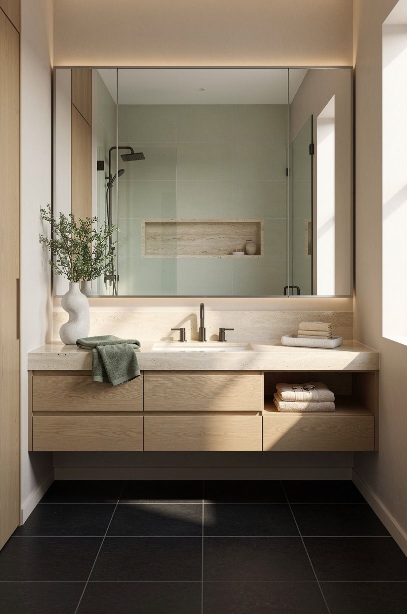 Can Charcoal Floor Tile Work With a Soft Shower Wall?