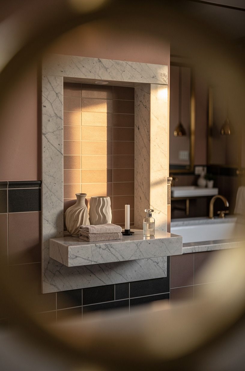 Carve out a tiled niche with a stone shelf
