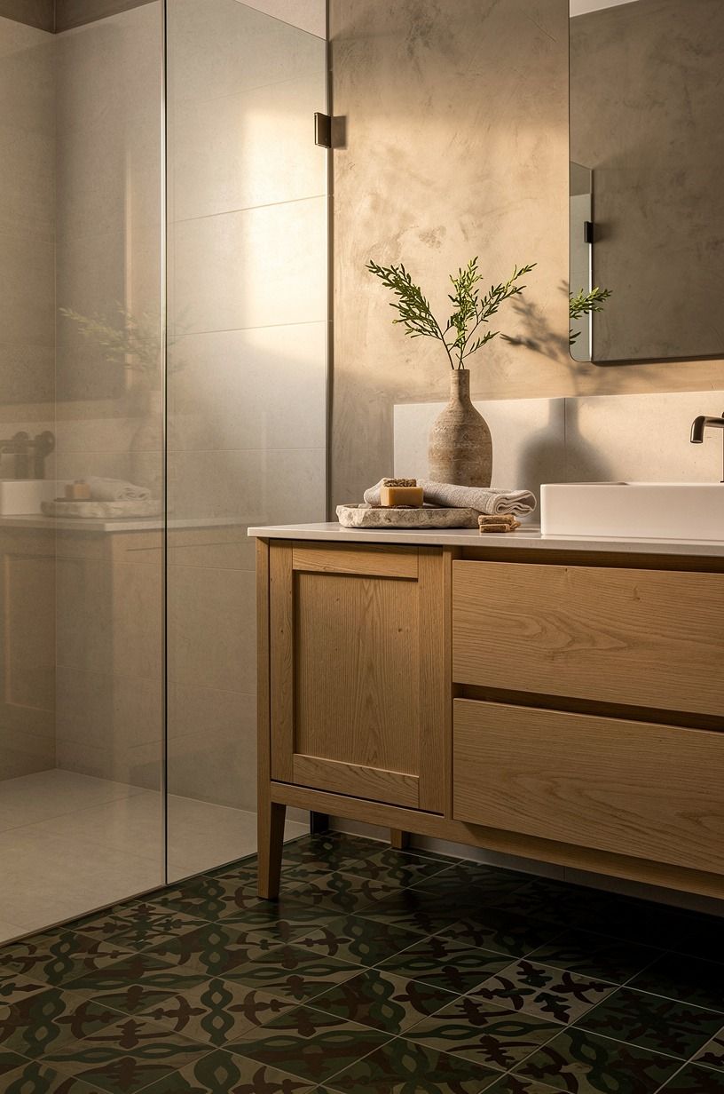 Choose a French pattern tile bathroom layout, or should you keep it plain?