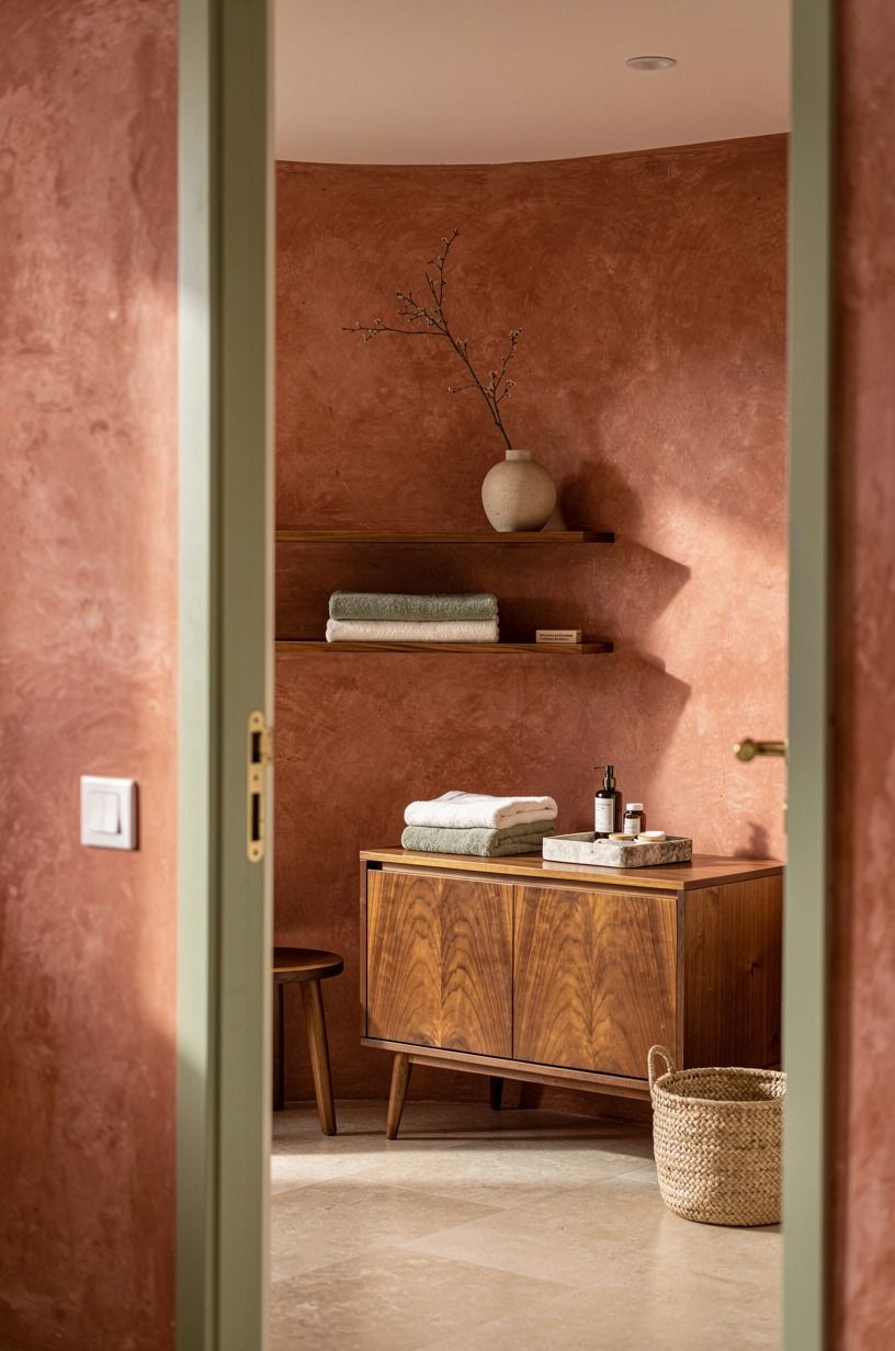 Choose Terracotta Tadelakt Over Flat Paint for a Light Terracotta Bathroom