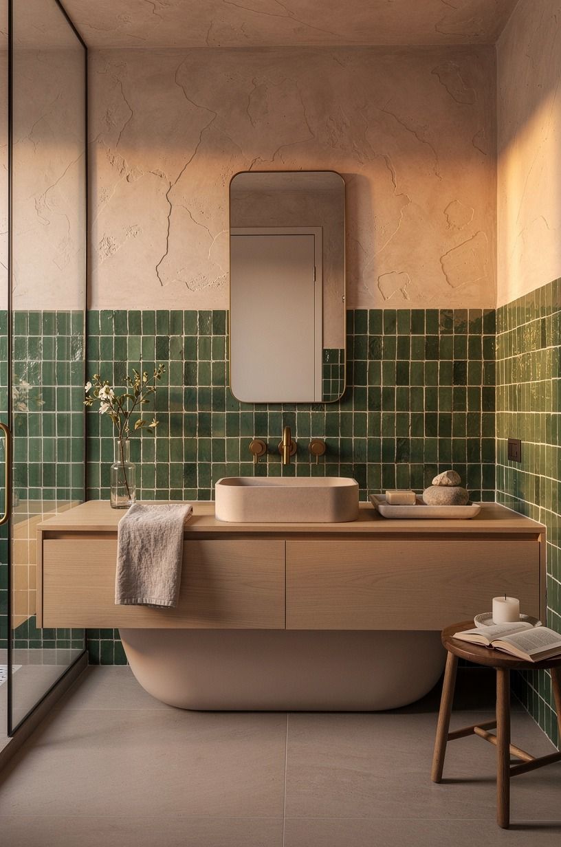 Choose zellige over printed green tile