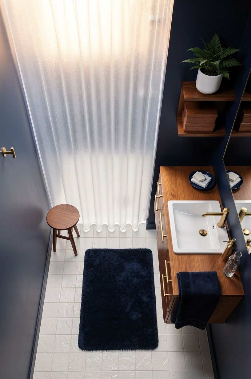 Could a sheer layer make the ceiling feel taller? (classy shower curtain)