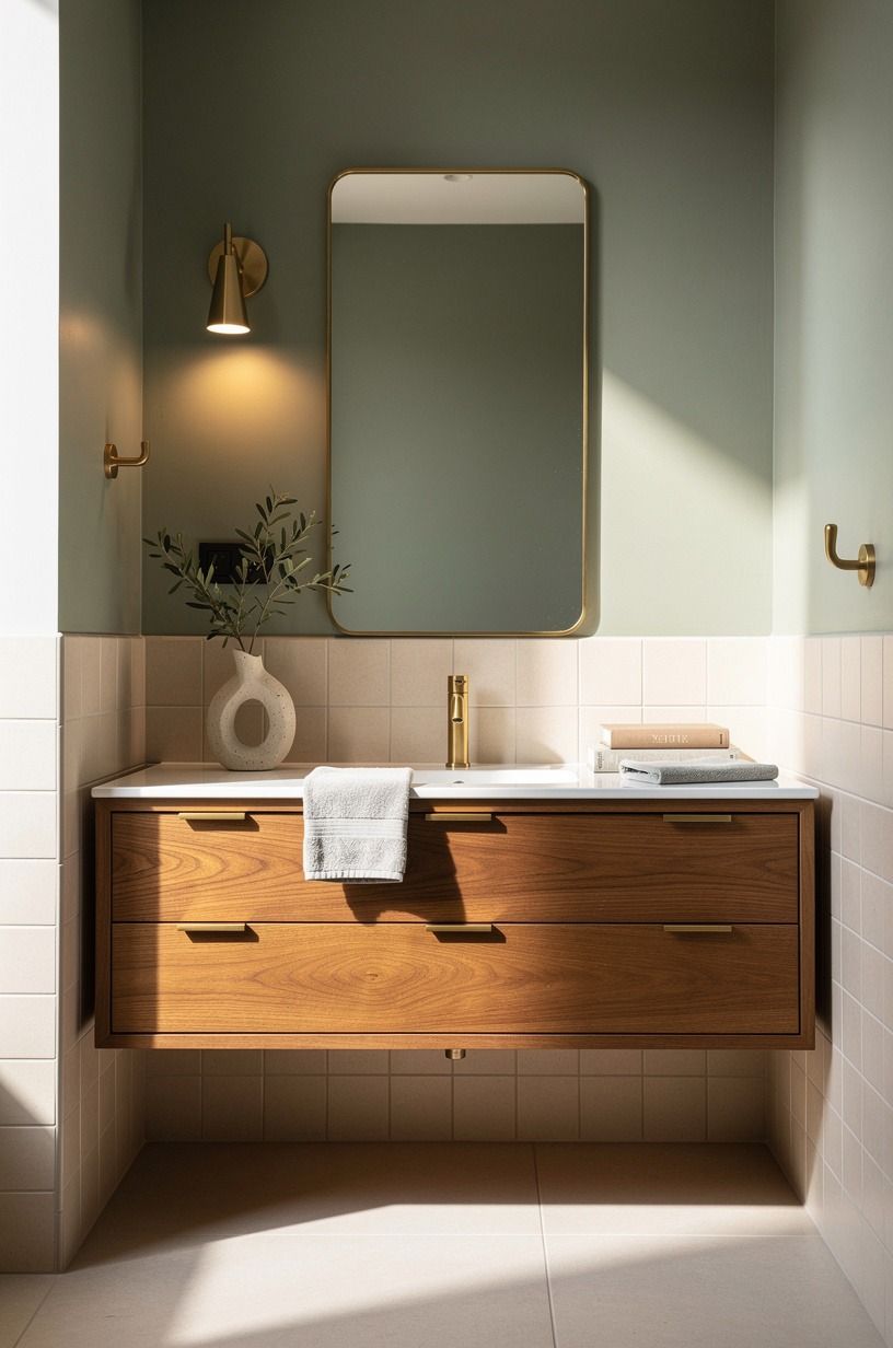 Float a 32-inch oak vanity above the floor