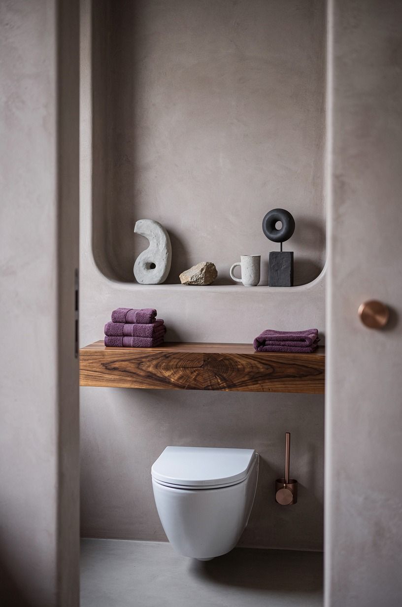 Float a wood shelf above the toilet