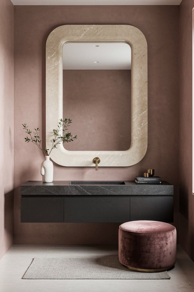 Frame the mirror with limestone returns