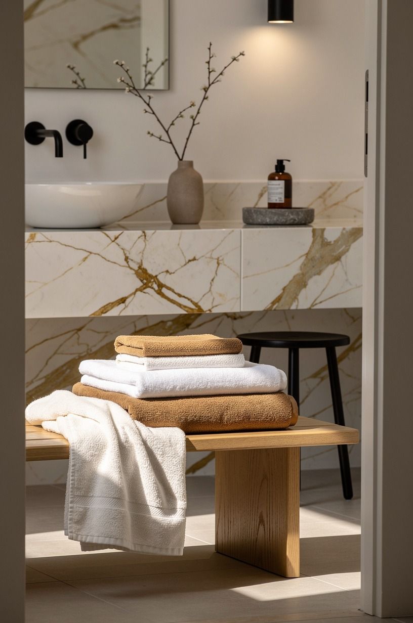 Frame the opening with a quiet towel zone