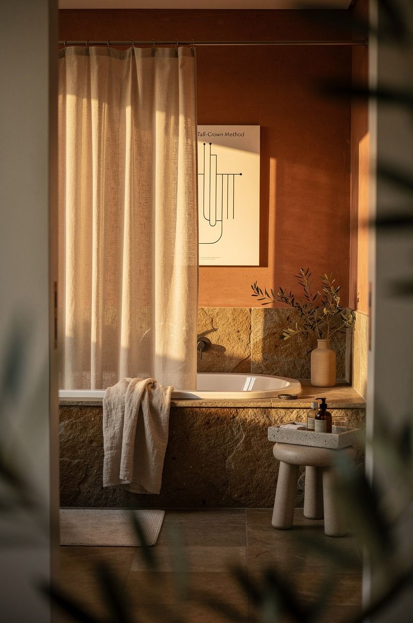 Hang the Tall-Crown Method above the tub (high shower curtain)