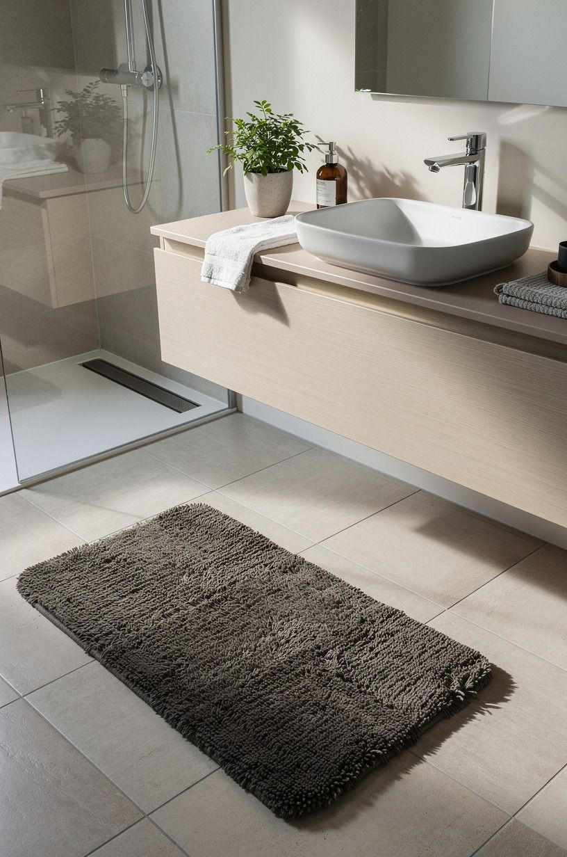 Layer a real bath mat over the seams