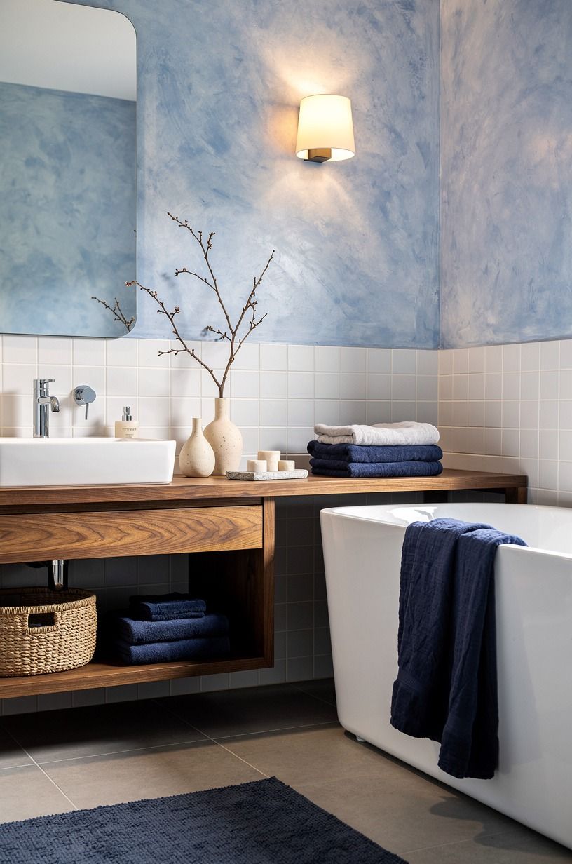 Layer blue limewash over plain plaster