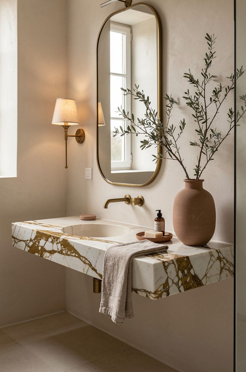 Make an aesthetic bathroom setup with cut branches
