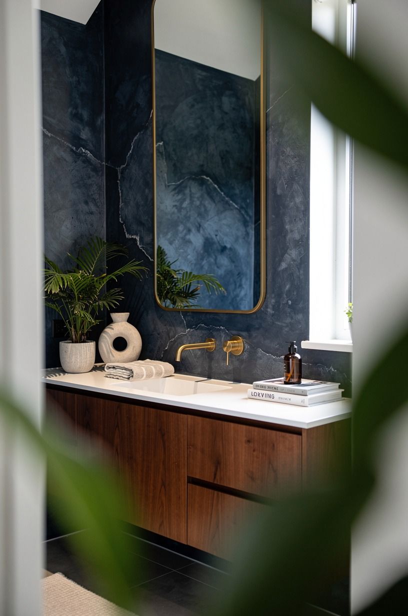 Paint around bathroom greenery decor, not behind it