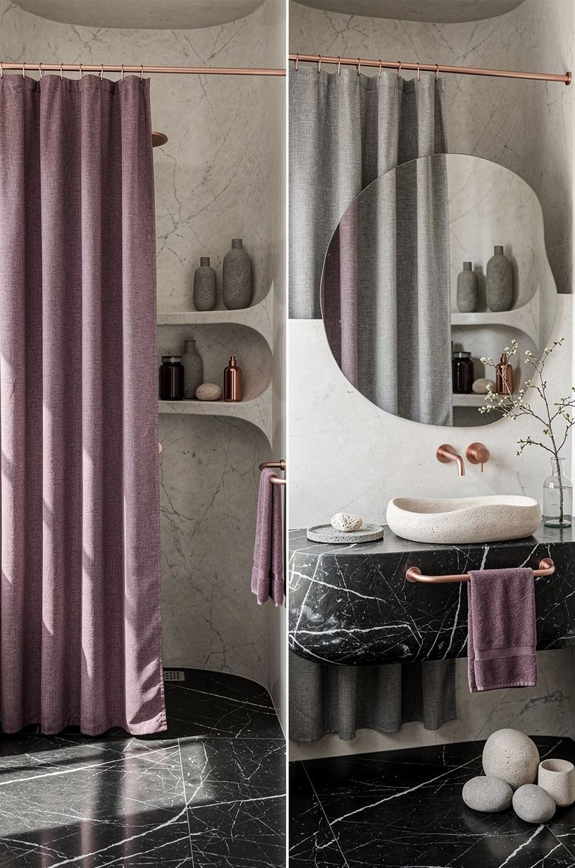 Pair two panels using the Two-Curtain Balance (two shower curtains in bathroom)