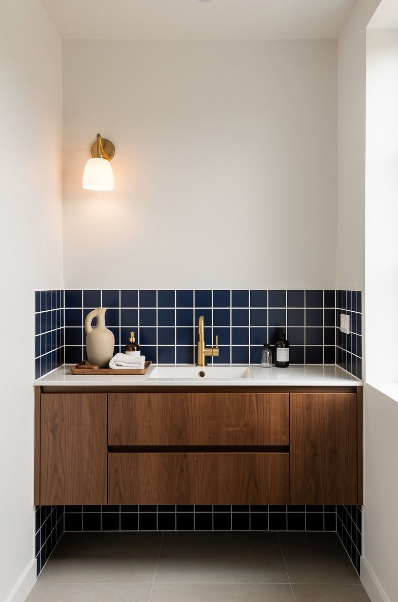 Run a tile sticker grid behind the sink