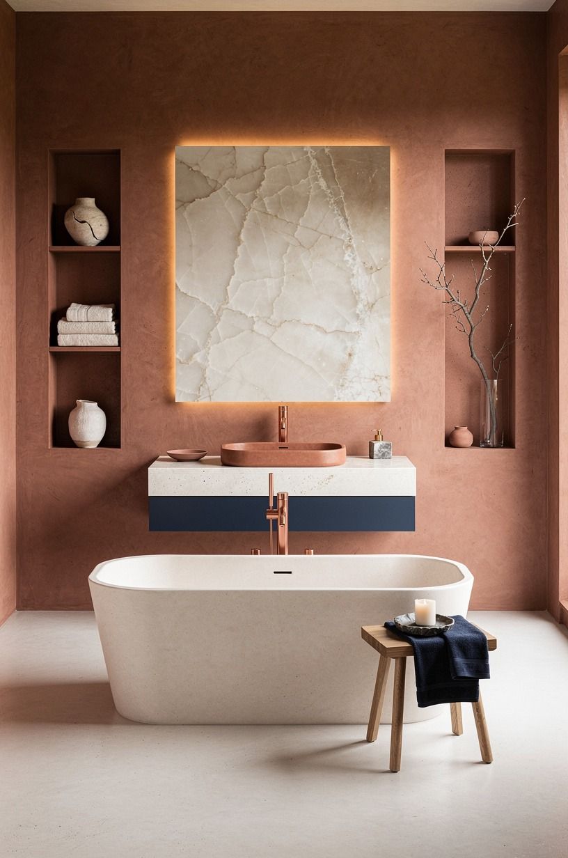 Set the Sun-Baked Undertone Rule with an Earthy Terracotta Bathroom Palette
