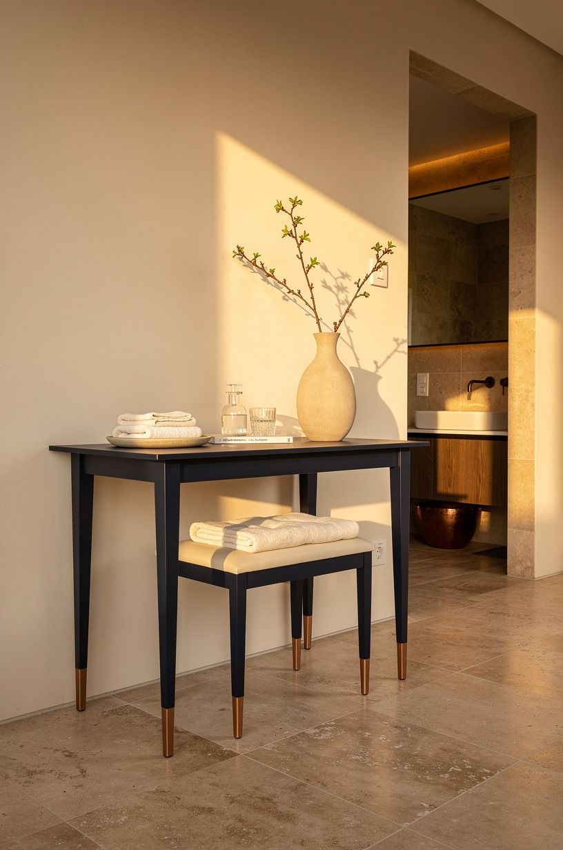 Swap a bulky vanity for open-legged furniture