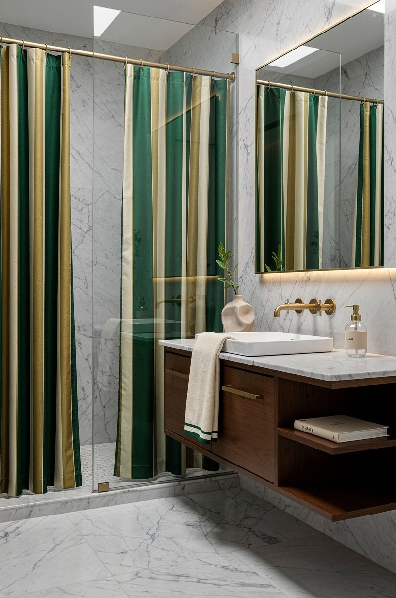 Swap horizontal bands for the Vertical Stripe Lift (curtain shower ideas)