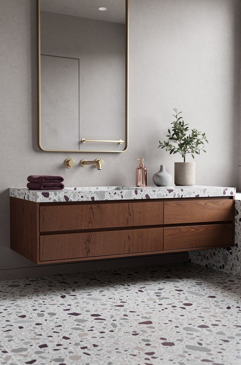 Use the Two-Wood Rule for neutral tone bathroom decor