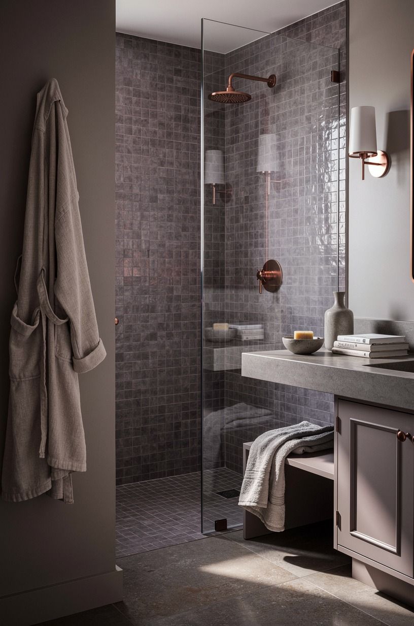 Wrap a zellige tile shower in one continuous tone