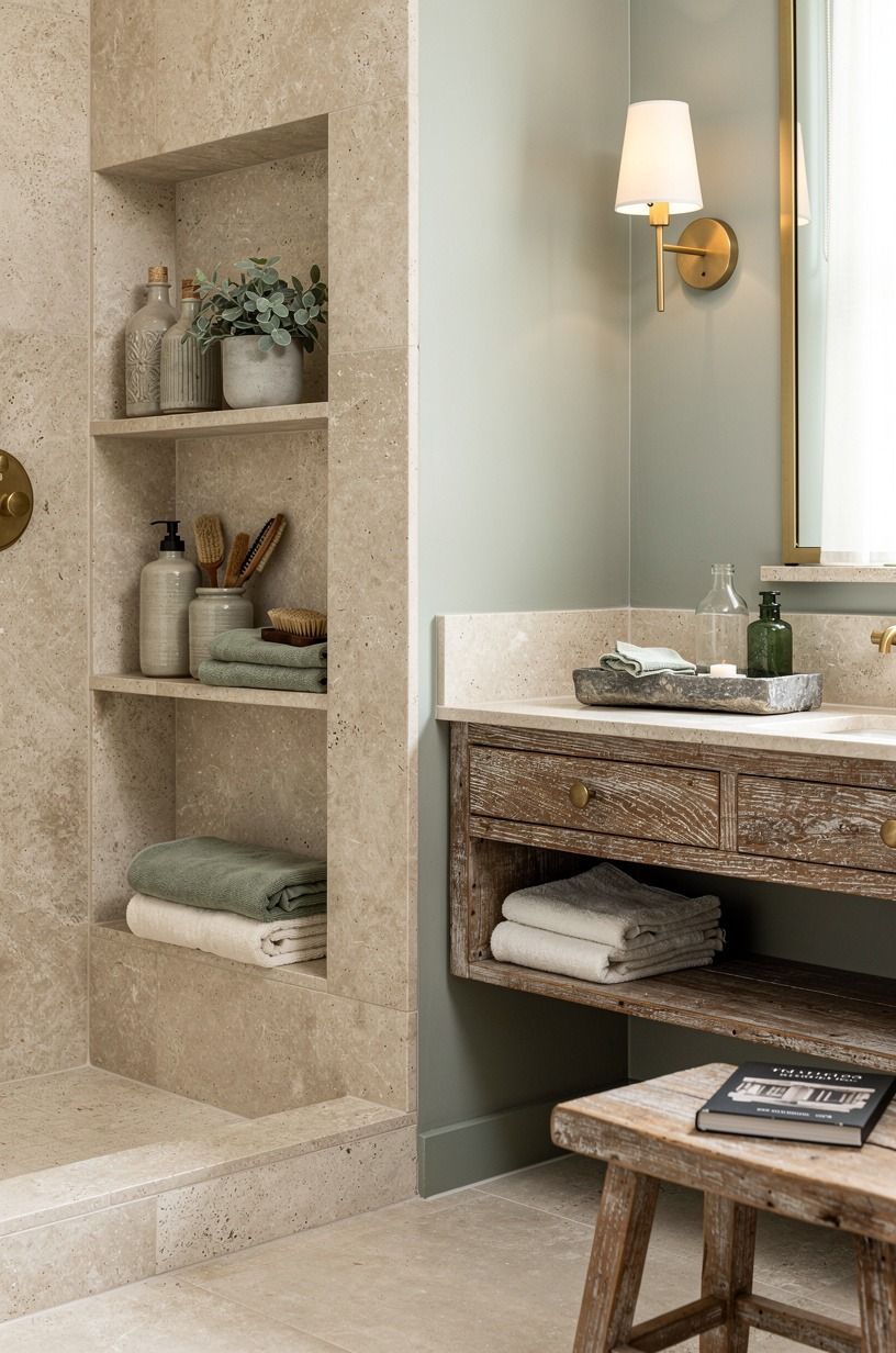 Wrap the shower in matching limestone