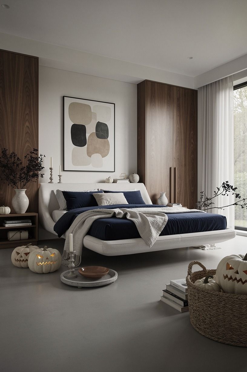 Float the bed for a soft Halloween decor layout