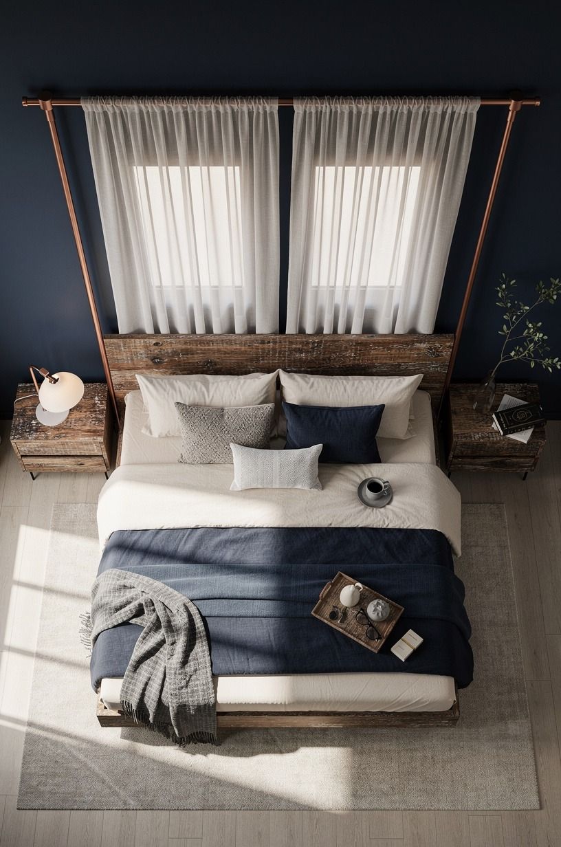Frame the Headboard with Curtain Rods