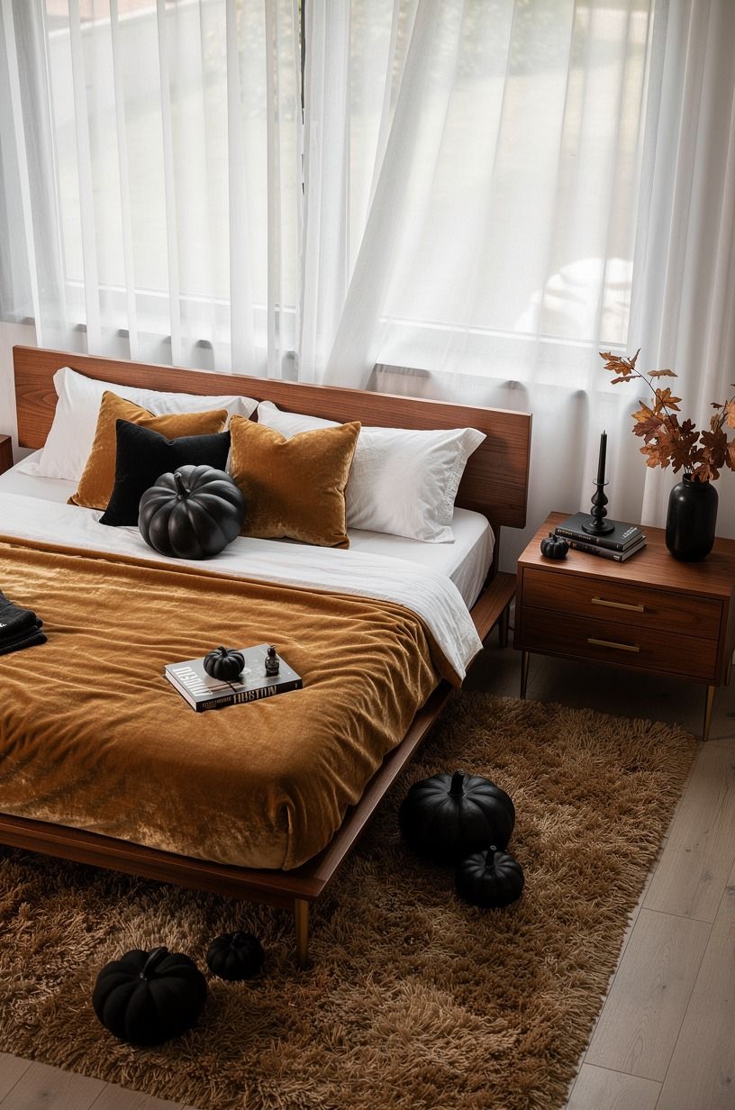 Hang gauzy curtains for cute Halloween bedroom softness
