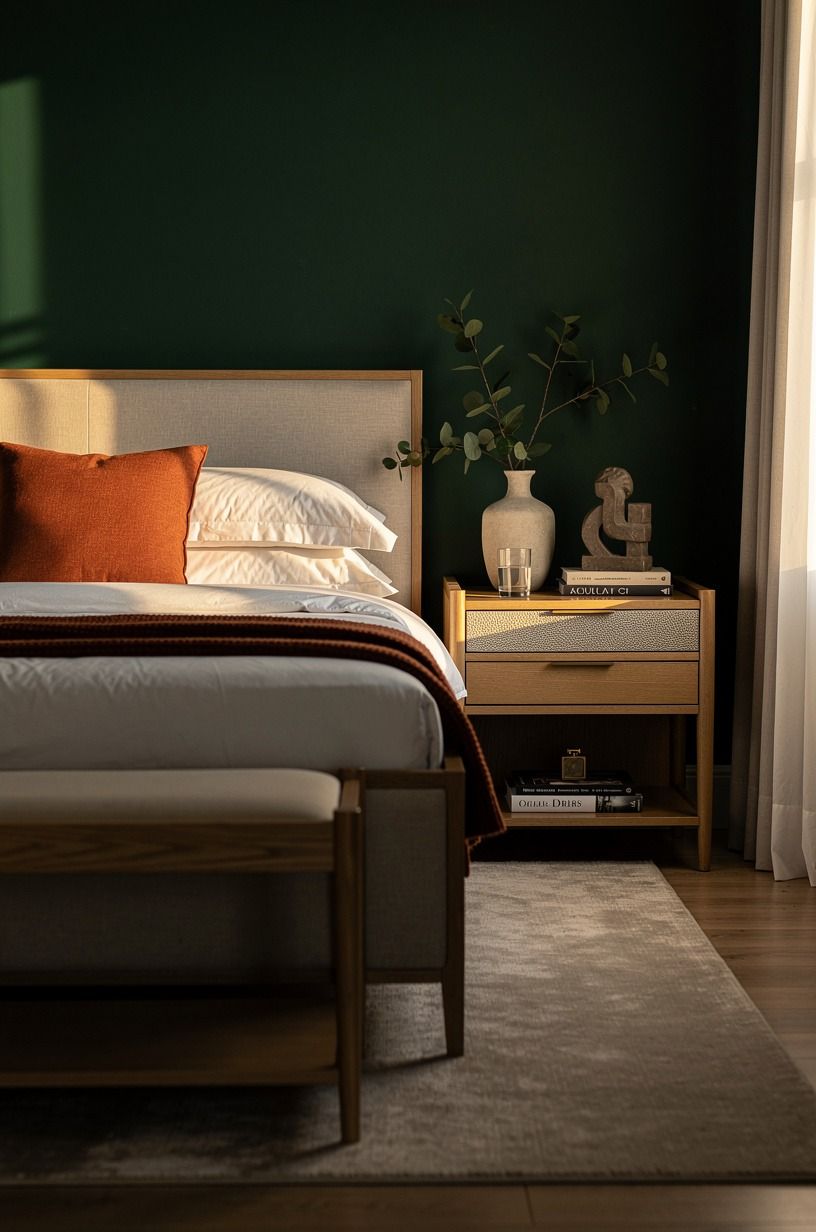 I chose one small pillow instead of a pile of extras, forest green palette